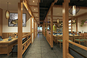 800方中式火锅店装修设计全景效果图